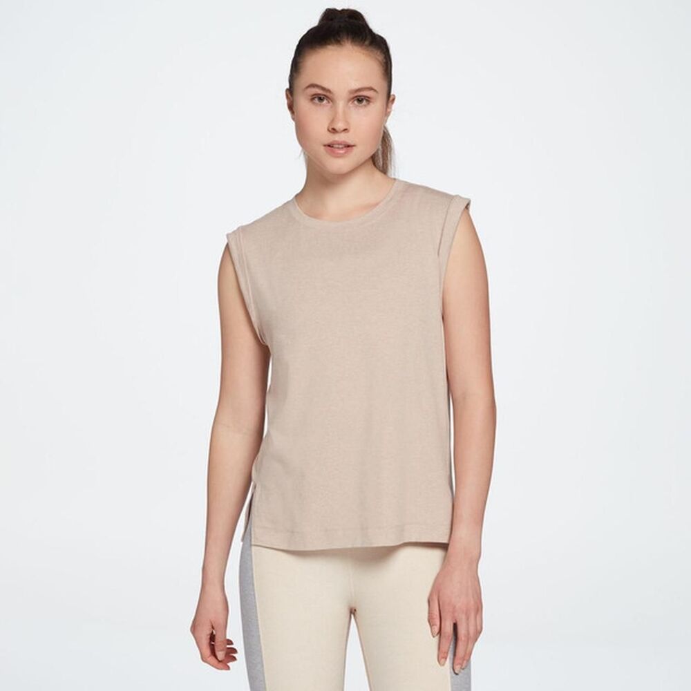 Calia by Carrie Underwood Cream rolled sleeve tank top size Large